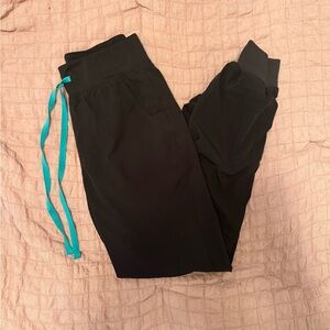 Figs Black Jogger Pants with Teal Drawstring